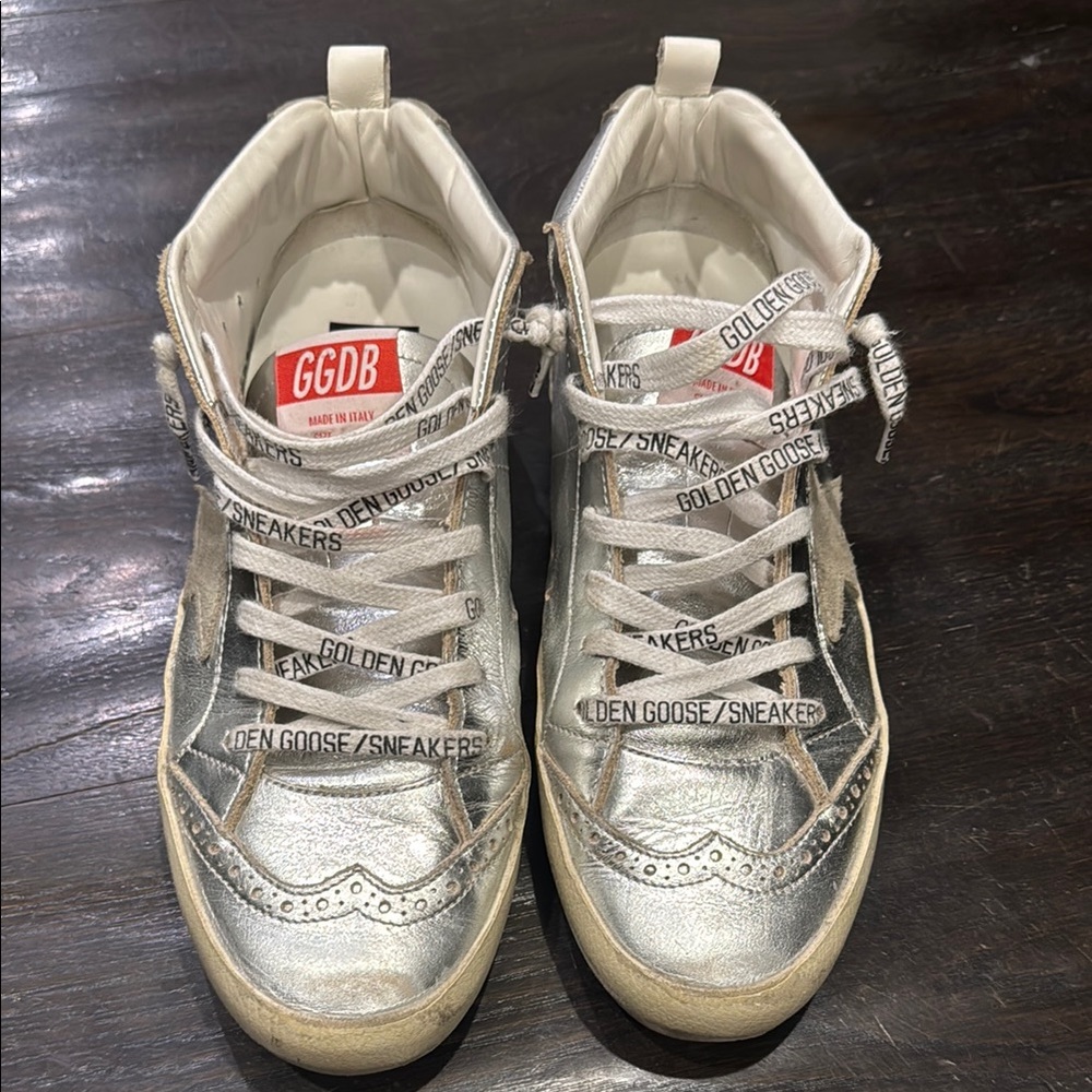 Golden Goose Metallic Silver Mid Star Sneakers